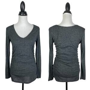 Lola & Sophie | Dark Gray Side Cinch V-neck Long Sleeve Tee